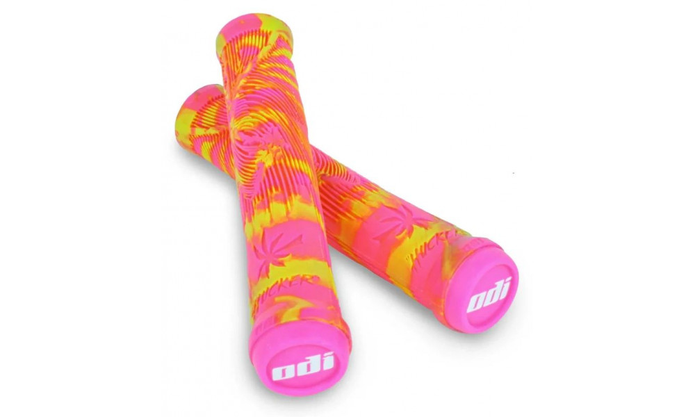 Stūres rokturi ODI Hucker Signature 160mm no Flange Yellow/Pink Swirl 