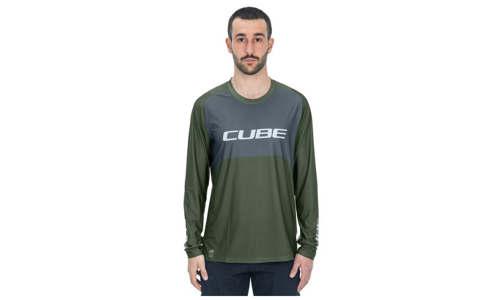 Cycling jersey Cube Vertex Round Neck TM L/S olive'n'grey - 5