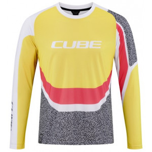 Cycling jersey Cube Vertex Round Neck L/S yellow'n'pink