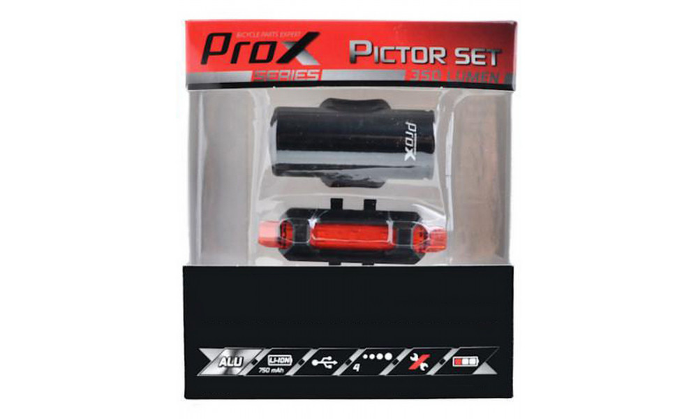 Apgaismojums komplekts ProX Pictor CREE 350Lm + 10Lm USB red - 2