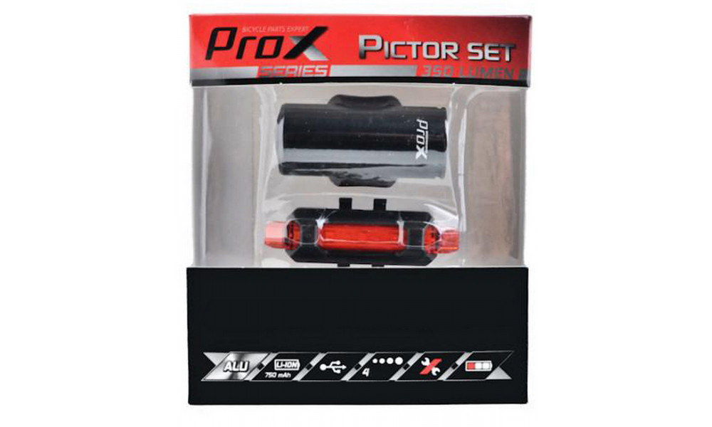 Apgaismojums komplekts ProX Pictor CREE 350Lm + 10Lm USB black - 2