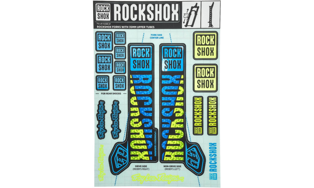Dakšas remonta komplekts Rockshox decal sticker 35mm Troy Lee Designs blue-yellow 