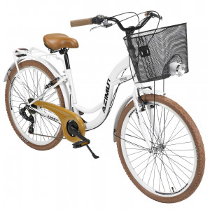 Velosipēds AZIMUT Vintage TX 26" 6-speed 2020 with basket white-brown