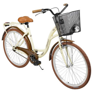Velosipēds AZIMUT City Lux 26" 2025 with basket cream-brown
