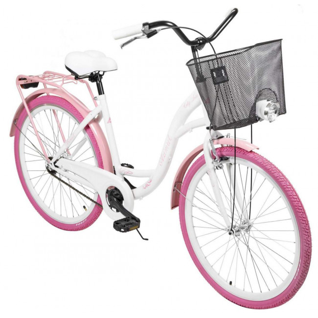 Velosipēds AZIMUT City Lux 26" 2025 with basket white-pink