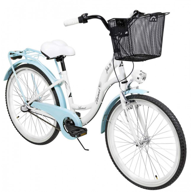 Velosipēds AZIMUT Julie 24" 3-speed 2023 with basket white-turquoise