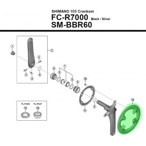 Priekšējā ķēdes riteņa Shimano 105 FC-R7000 53T