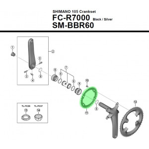 Priekšējā ķēdes riteņa Shimano 105 FC-R7000 34T