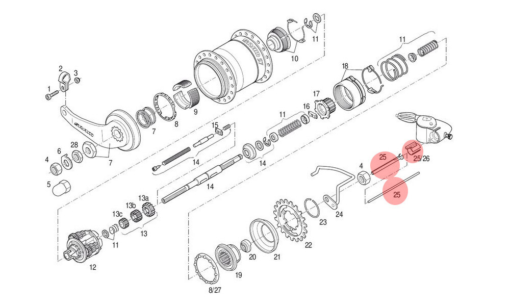 Rumbas pārslēgšanas asīte SRAM S7 - 1