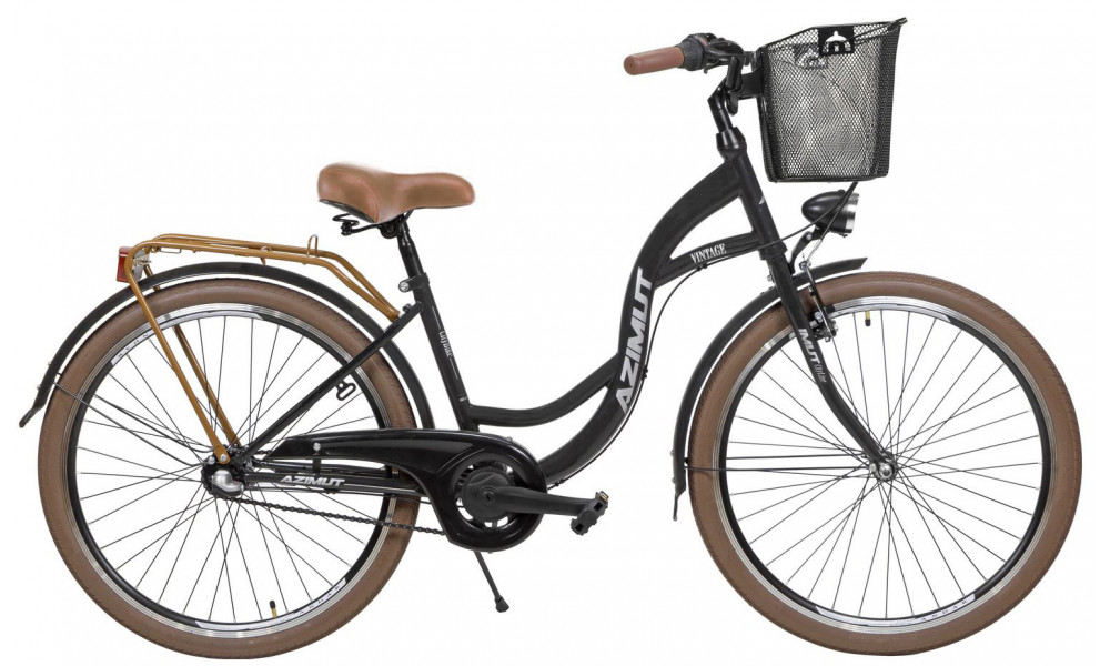 Velosipēds AZIMUT Vintage 26" 3-speed 2025 with basket black-cream matt 